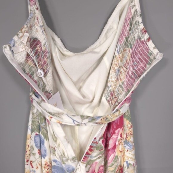 NWT WAYF Anthropologie Floral Tube Belted Jumpsuit LARGE Strapless Wide Leg - Picture 11 of 14